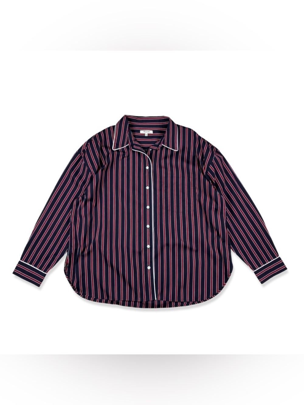 Madewell Long Sleeve Button Up Shirt in Striped Poplin